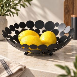 Corbeille à Fruits Design Noir et Dorée