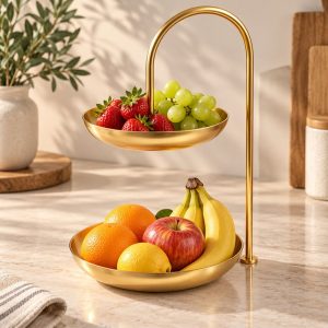 Corbeille à Fruits Dorée à 2 Étages