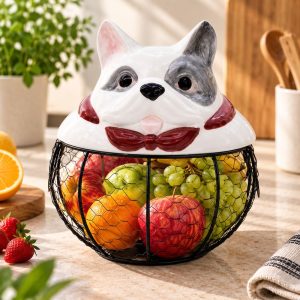 Corbeille à Fruits Grillagée – Chien Bouledogue