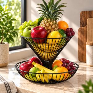 Corbeille à Fruits Noire à Double Etage