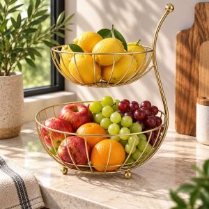 Corbeille à Fruits Dorée Double