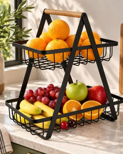 Corbeille à Fruits Design Triangulaire Double Etage